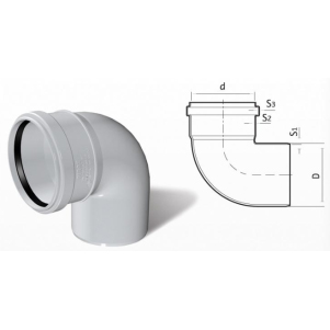 Отвод ПВХ канализационный (87°) 3.2 мм