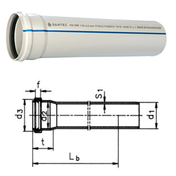 Канализационная труба ПВХ Vectherm 50/1000 (2.2) L 1000 мм